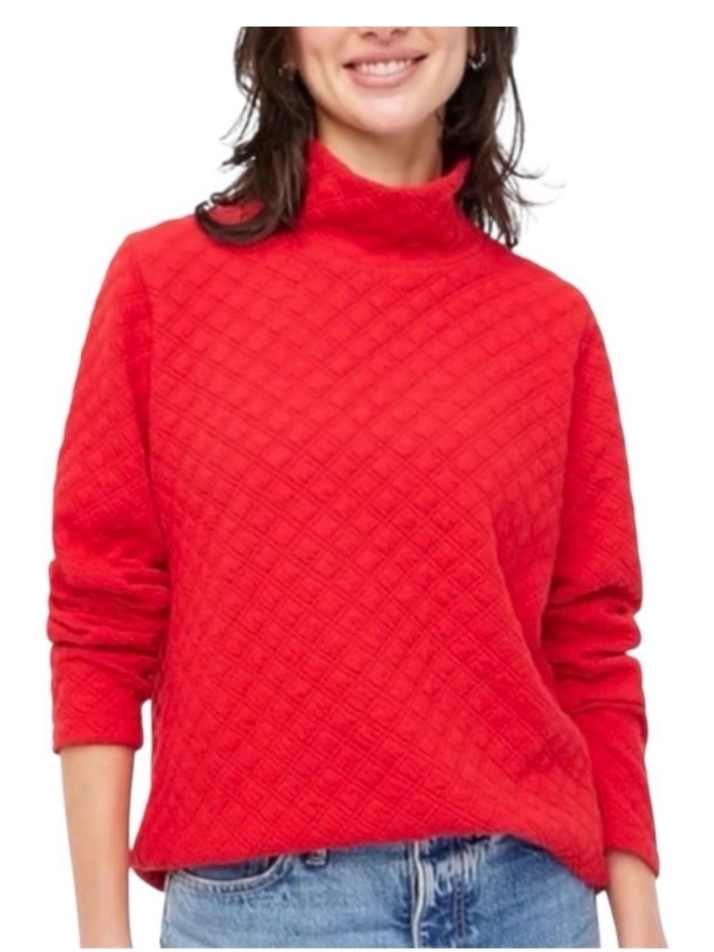 J. Crew Red Quilted Turtleneck ptp 19 length 25 more like sweatshirt material